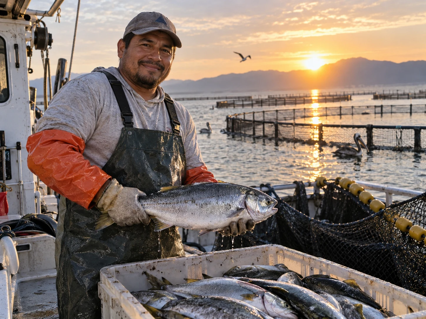 Pesca y acuacultura al amanecer